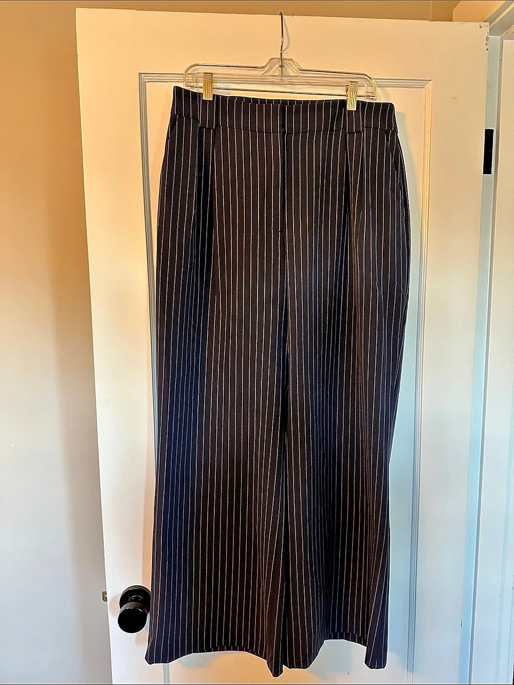 Express Wide Leg Striped Pants in Navy & White
